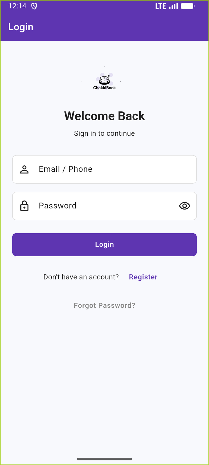 ChakkiBook sign-in screen