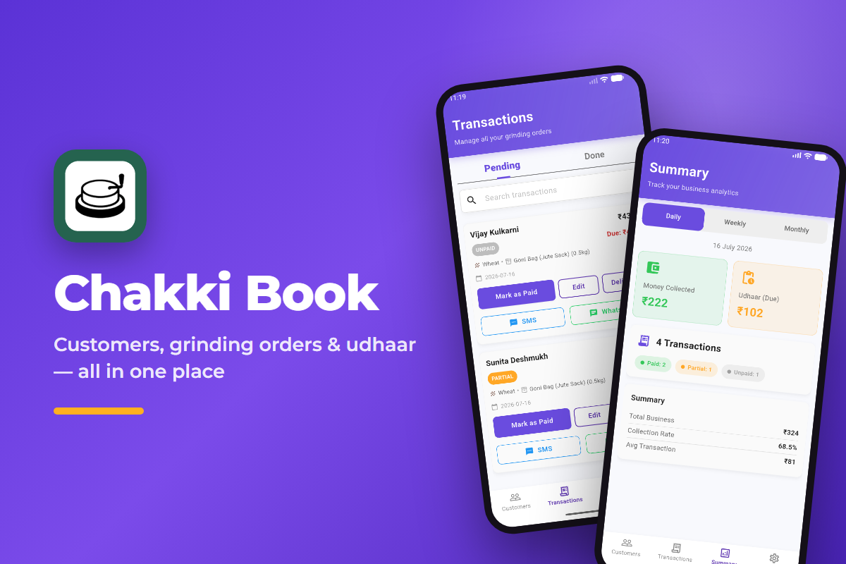 ChakkiBook flour mill billing and udhaar Android app built by OET