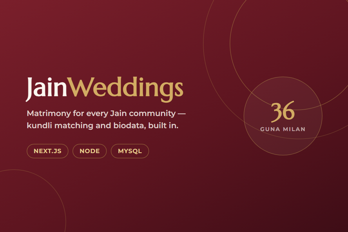 JainWeddings platform — member web app and admin moderation console built by OET